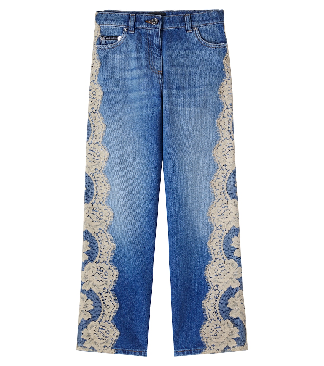 Lace-trimmed straight jeans | Dolce&Gabbana Kids