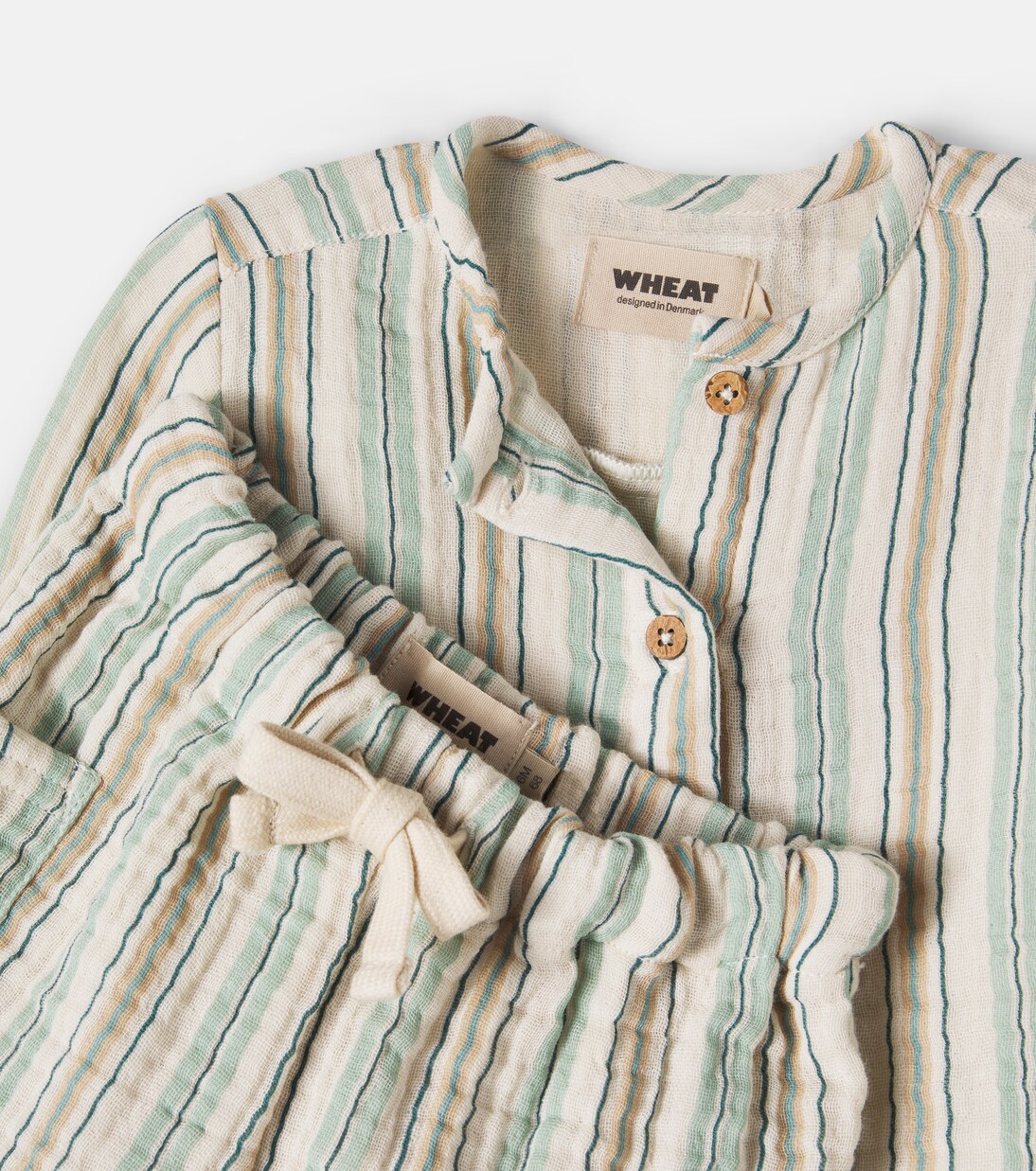 Baby Shelby cotton top and Arne cotton pants set | Wheat