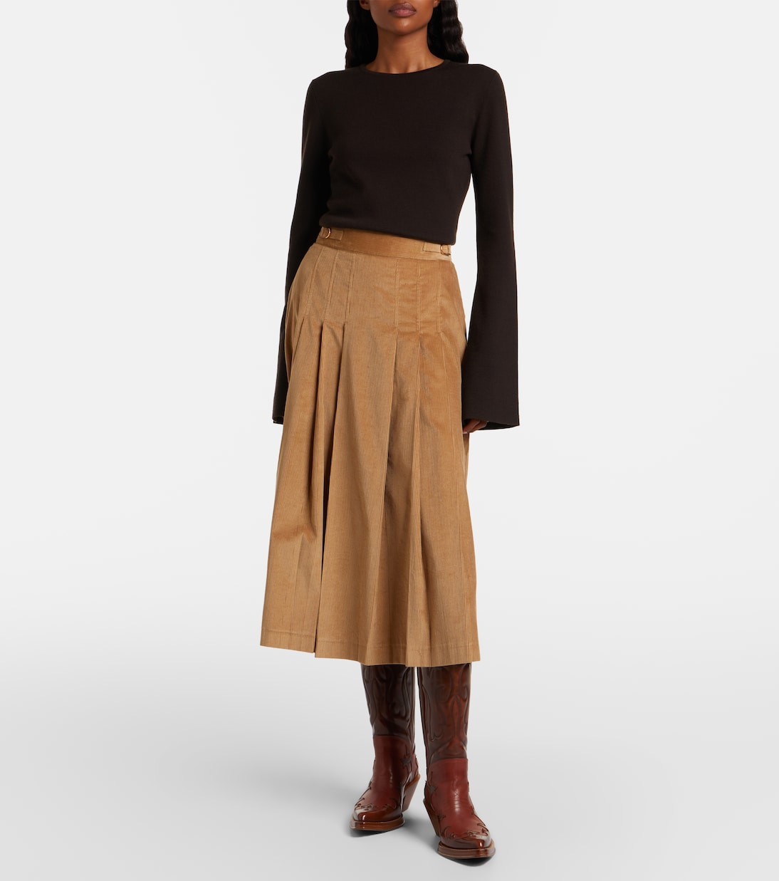 Wesley pleated cotton corduroy midi skirt | Gabriela Hearst