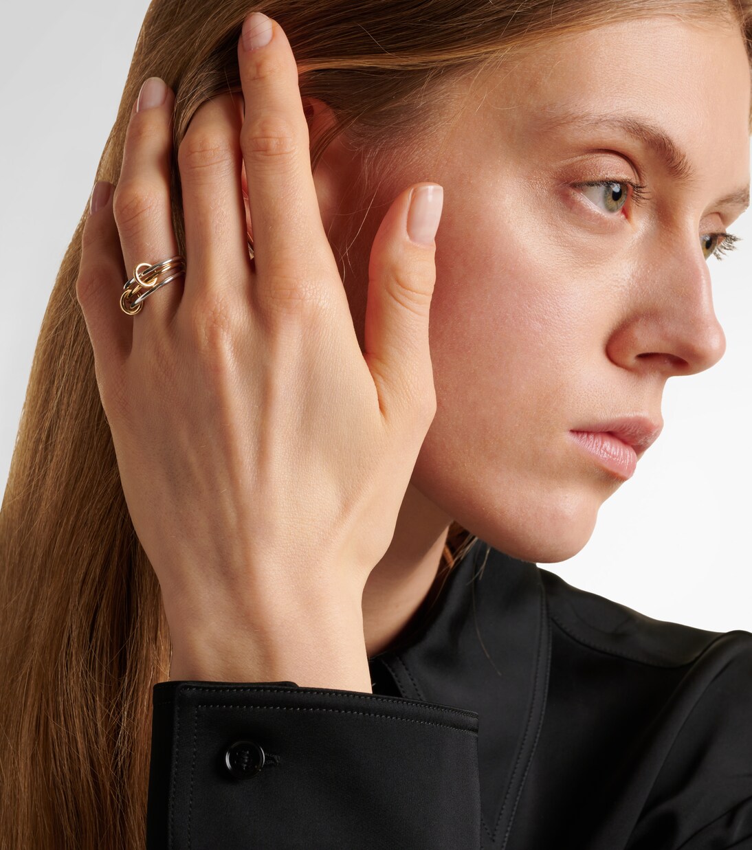 Solarium 18kt yellow gold and sterling silver linked rings | Spinelli Kilcollin