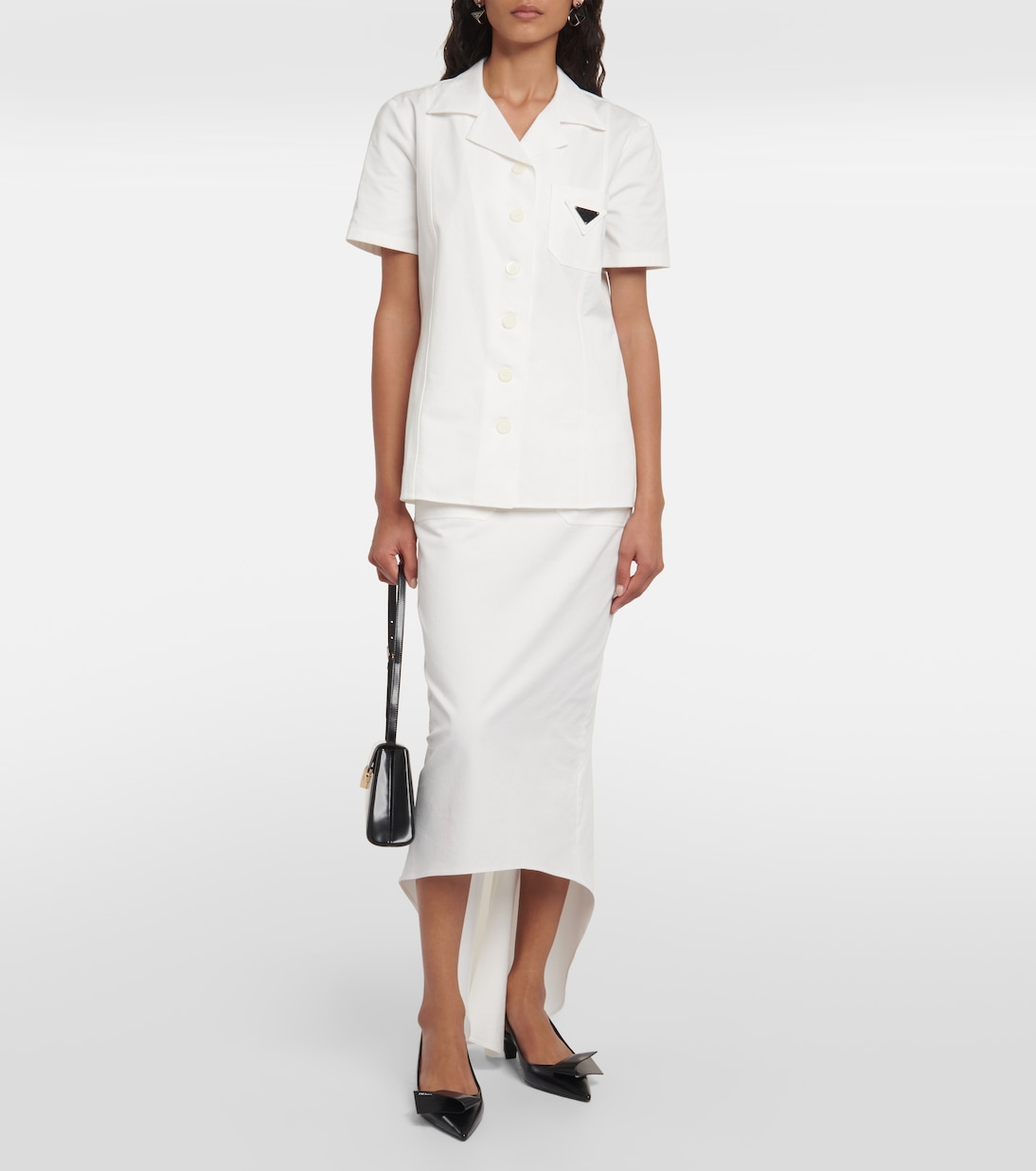 Falda midi de algodón asimétrica | Prada