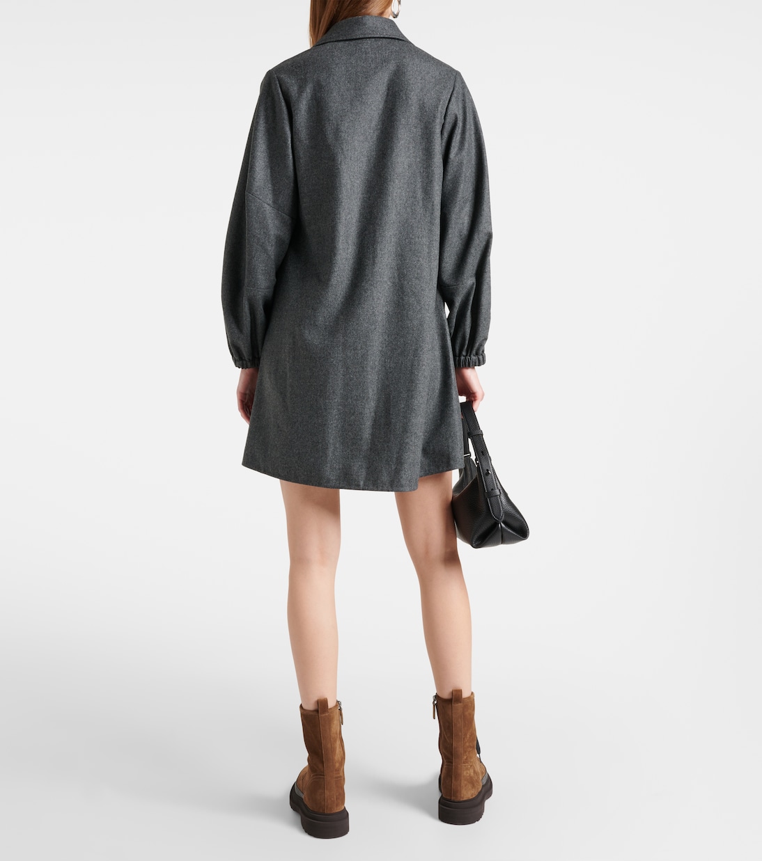 Balloon-sleeve flannel minidress | Brunello Cucinelli