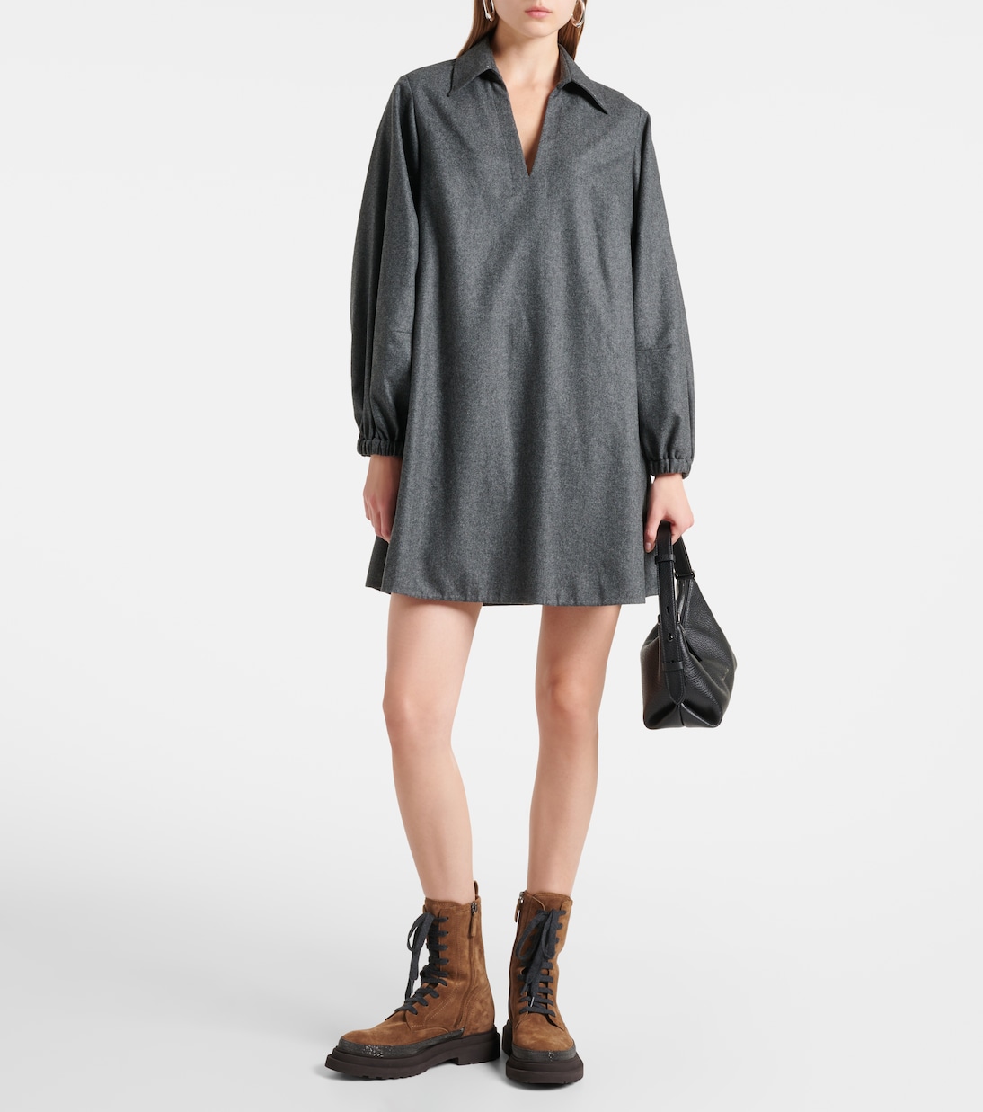 Balloon-sleeve flannel minidress | Brunello Cucinelli