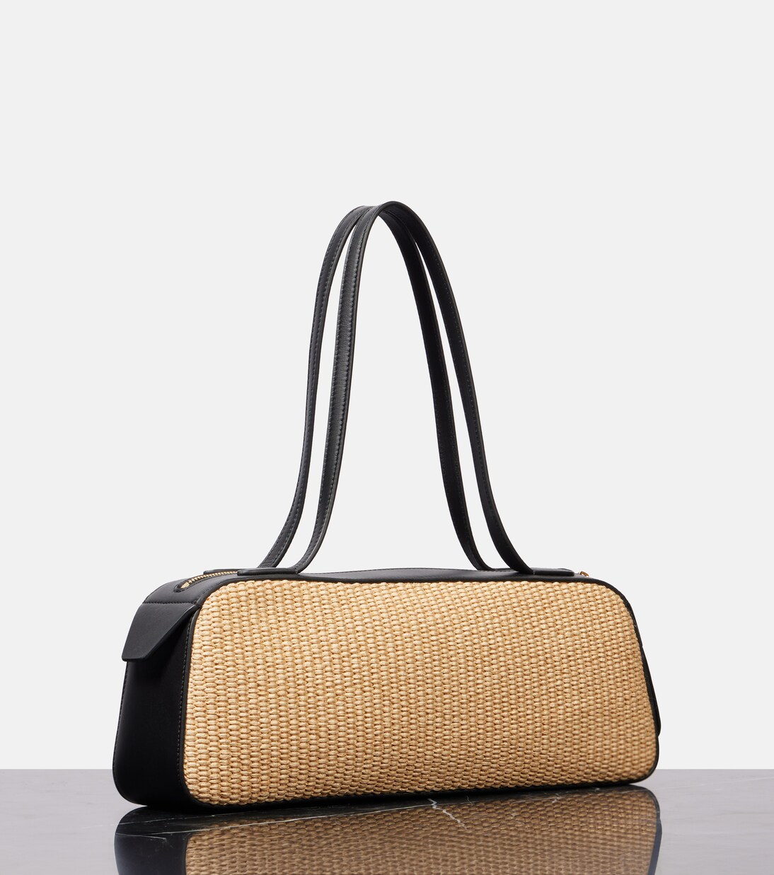 Simona leather-trimmed raffia shoulder bag | Khaite