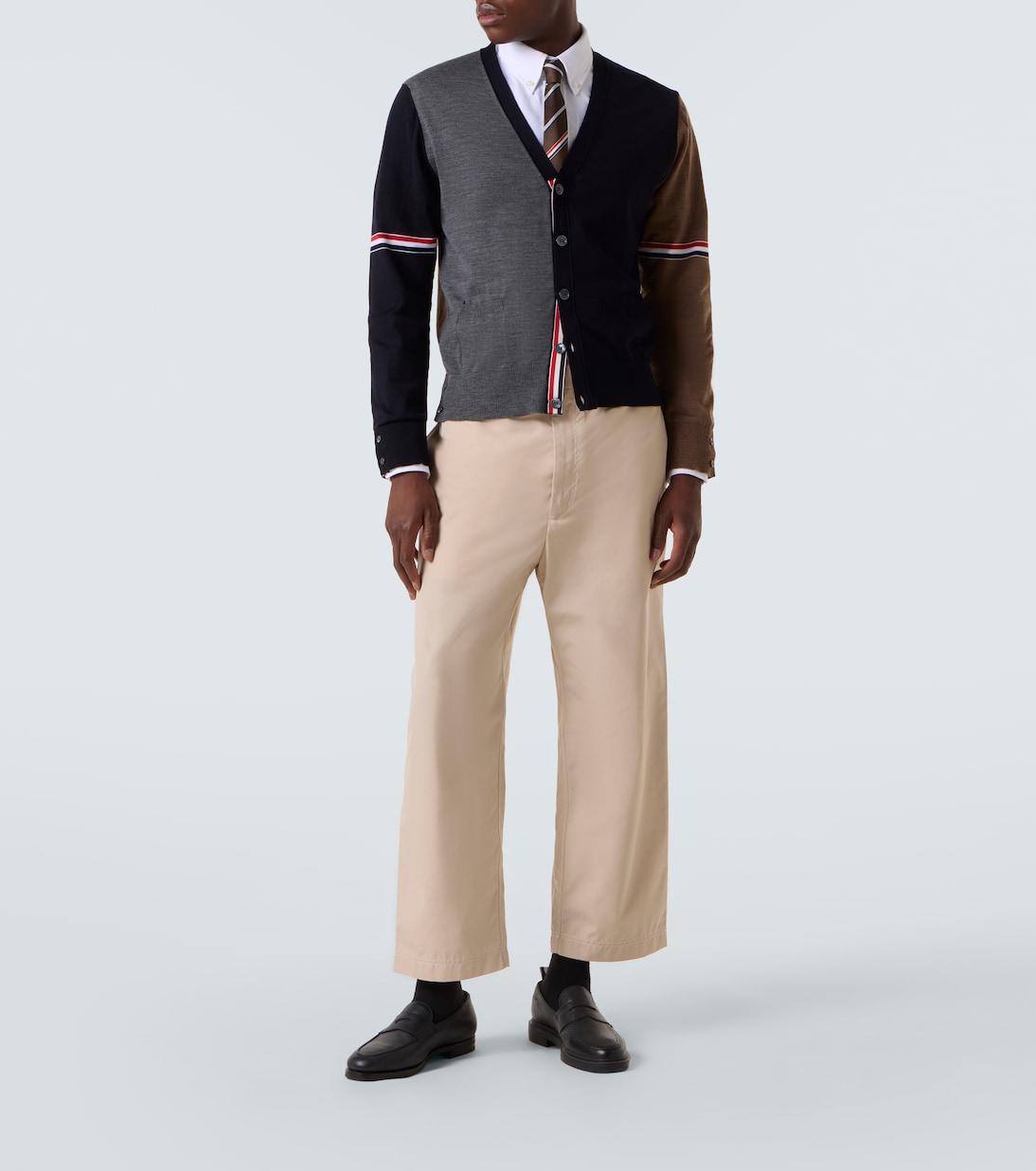 Colorblocked virgin wool cardigan | Thom Browne