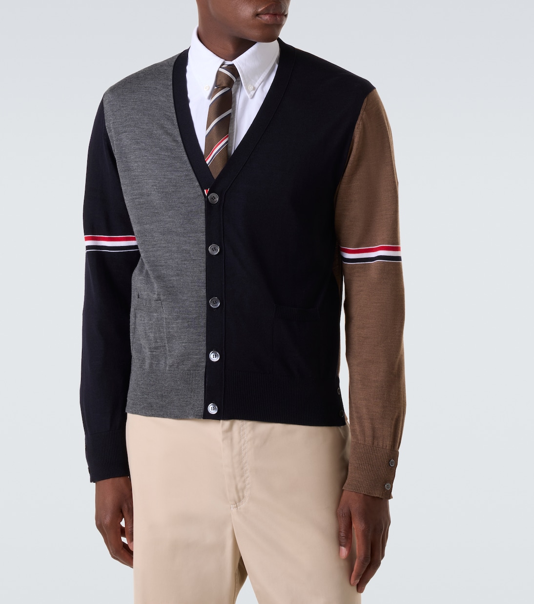 Colorblocked virgin wool cardigan | Thom Browne