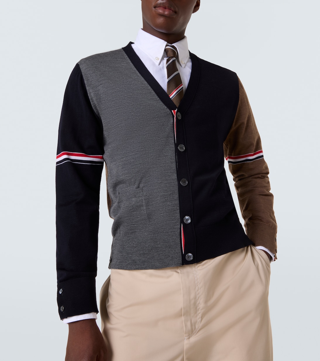 Colorblocked virgin wool cardigan | Thom Browne