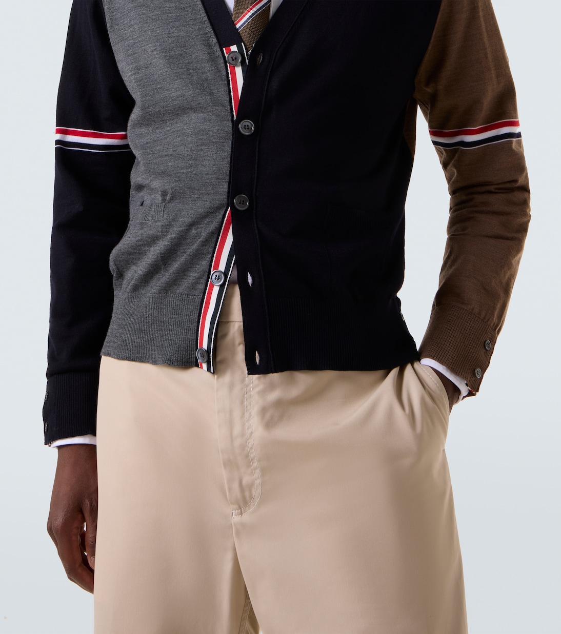 Colorblocked virgin wool cardigan | Thom Browne