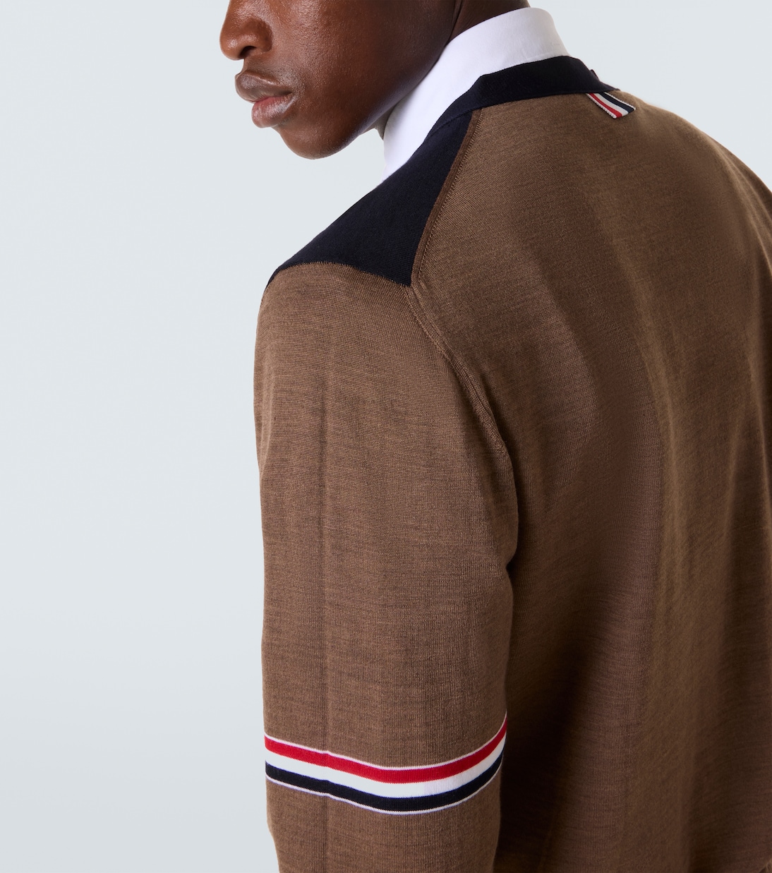 Colorblocked virgin wool cardigan | Thom Browne