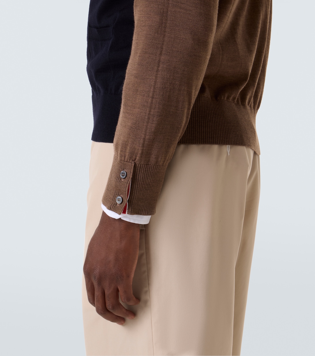 Colorblocked virgin wool cardigan | Thom Browne