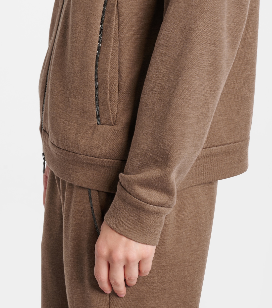 Felpa in cotone e seta con cappuccio e zip  | Brunello Cucinelli