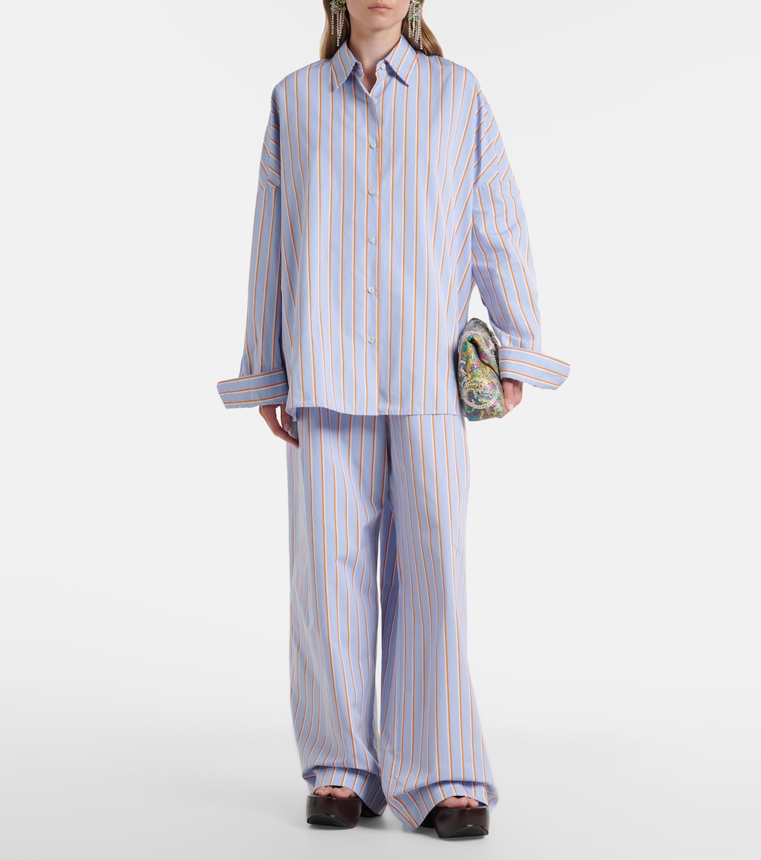 스트라이프 코튼 와이드 팬츠 | Dries Van Noten