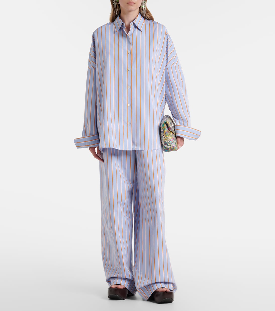 스트라이프 코튼 와이드 팬츠 | Dries Van Noten