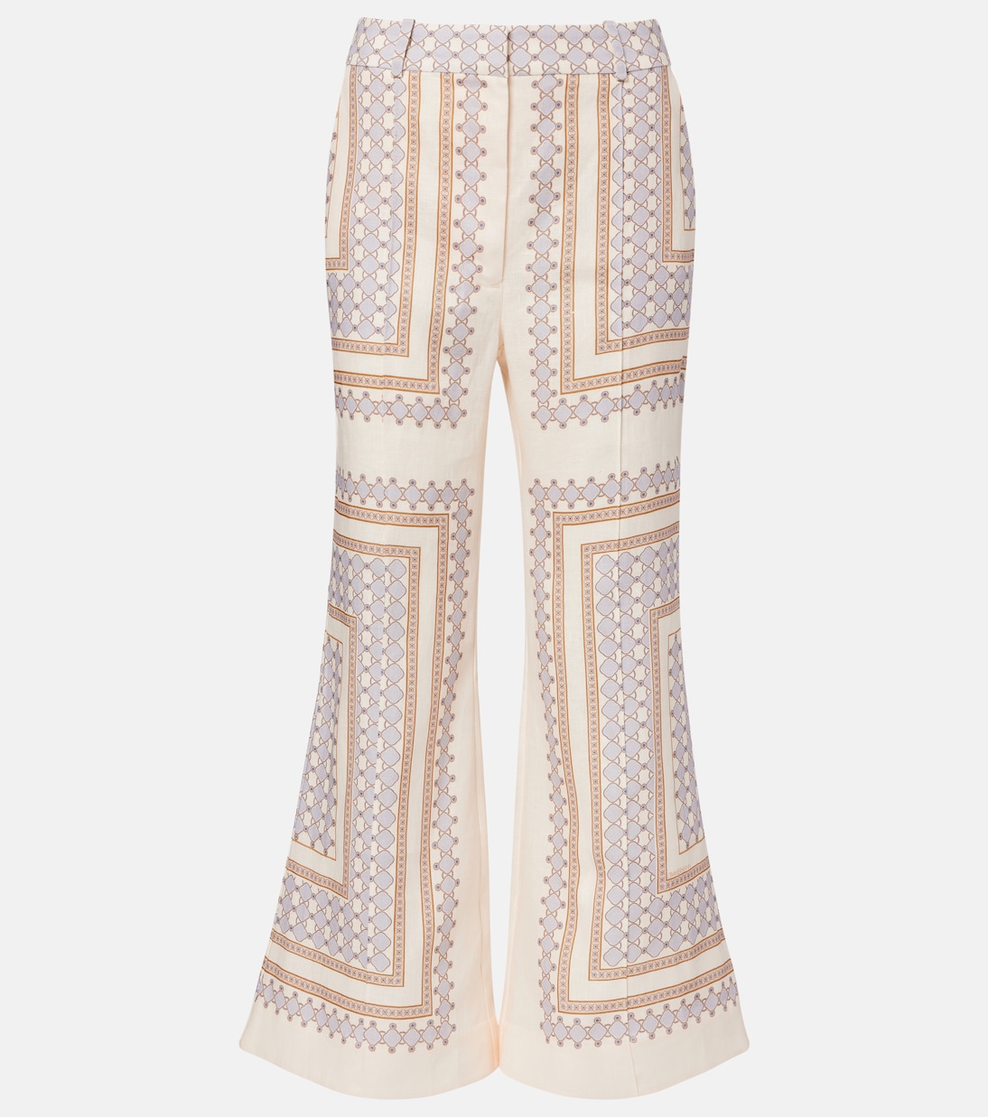 프린트 크롭 리넨 플레어 팬츠  | Zimmermann