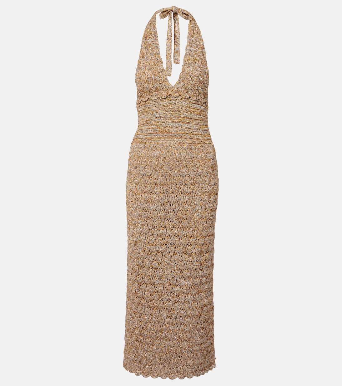 Open-knit linen-blend lamé midi dress | Valentino