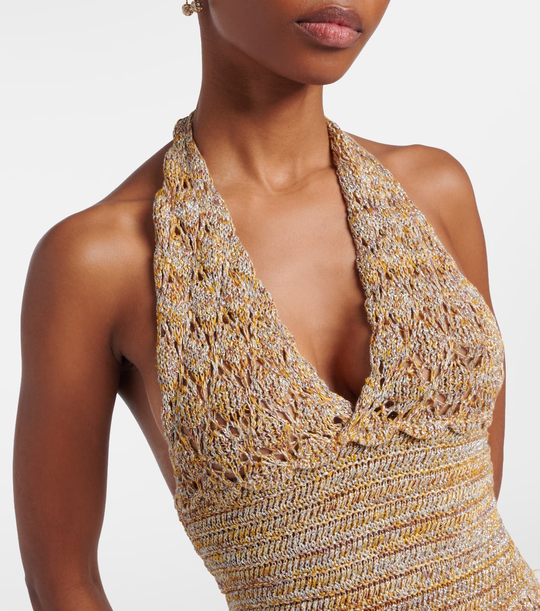 Open-knit linen-blend lamé midi dress | Valentino