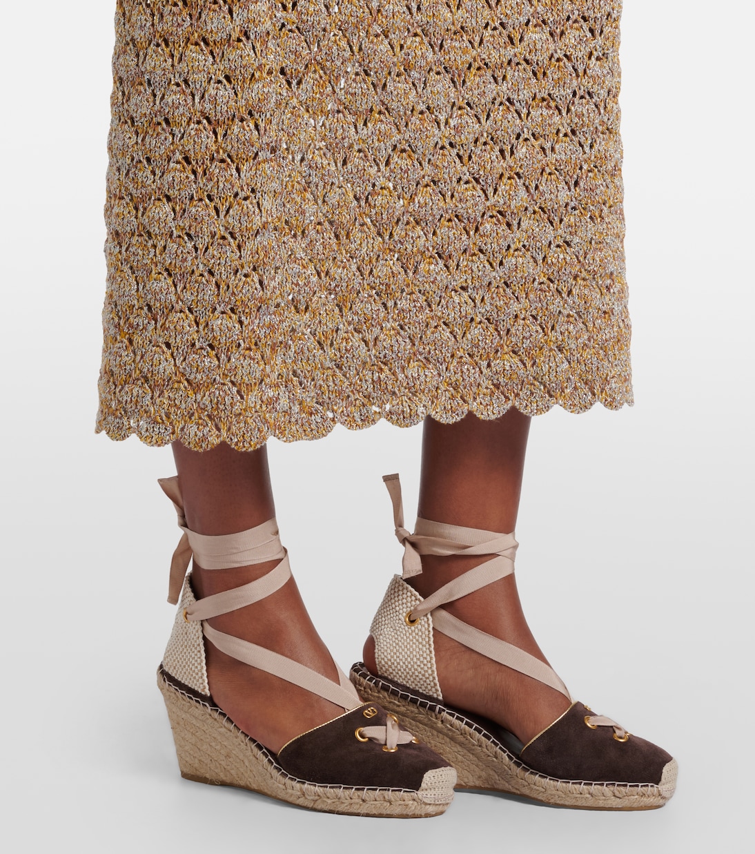 Open-knit linen-blend lamé midi dress | Valentino