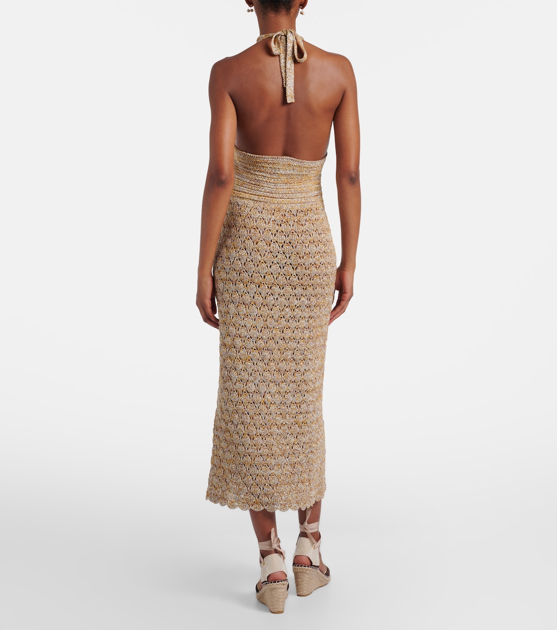 Open-knit linen-blend lamé midi dress | Valentino