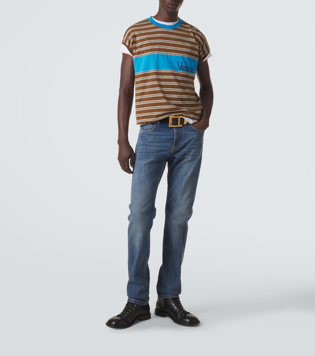 Logo striped cotton T-shirt | Versace
