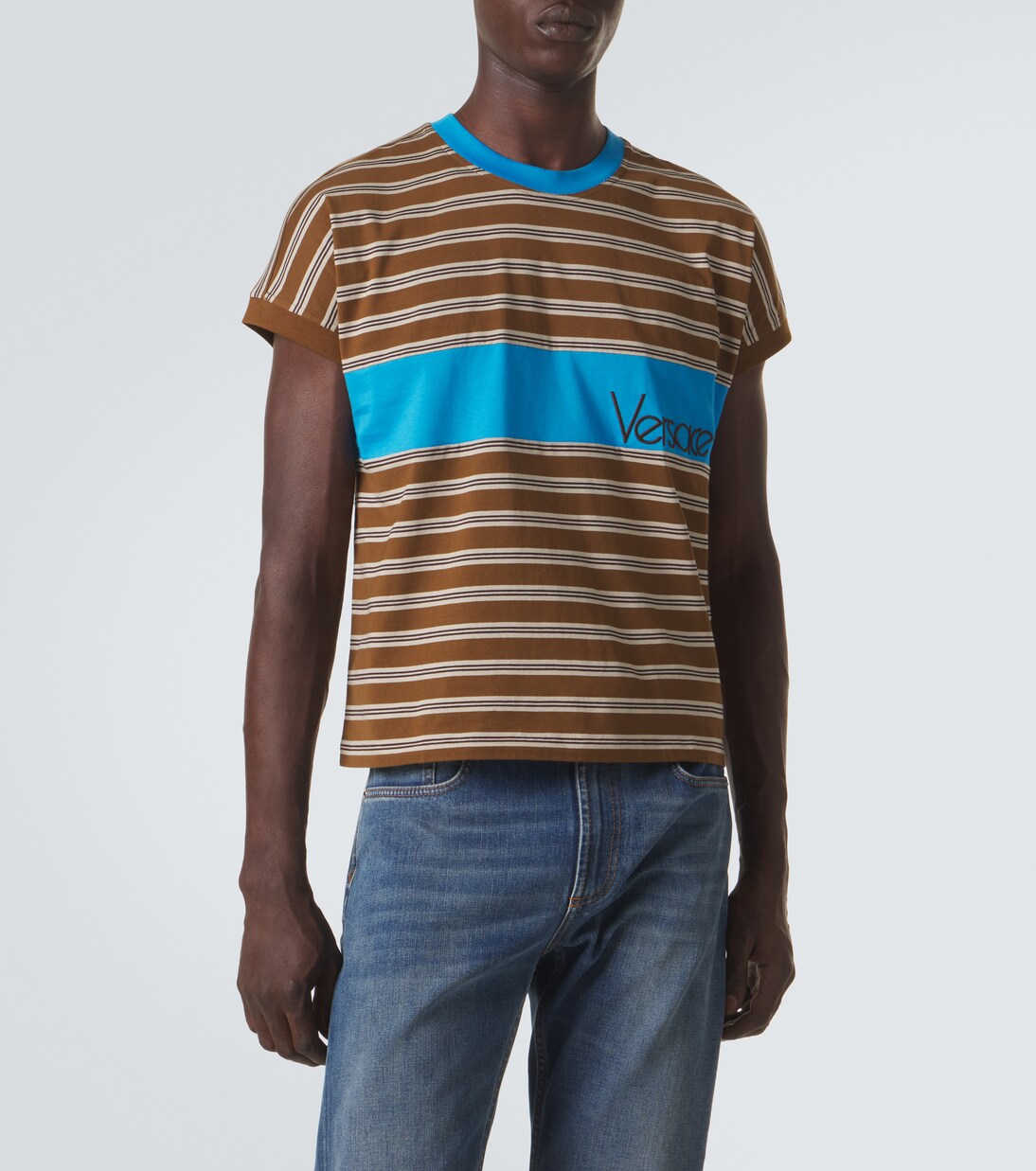 Logo striped cotton T-shirt | Versace