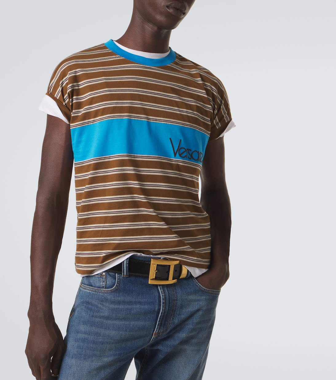 Logo striped cotton T-shirt | Versace