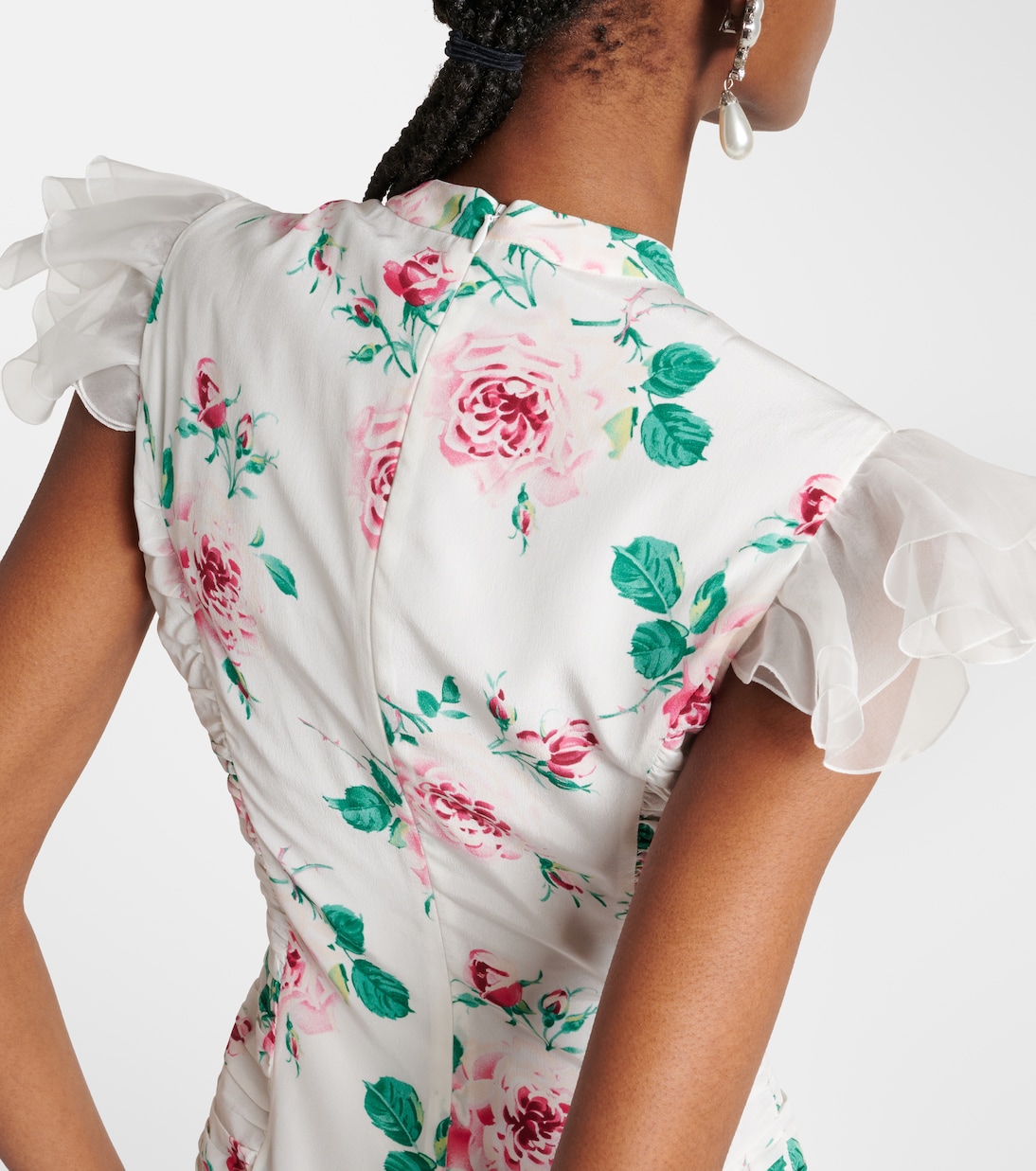 Robe midi en soie à fleurs | Alessandra Rich