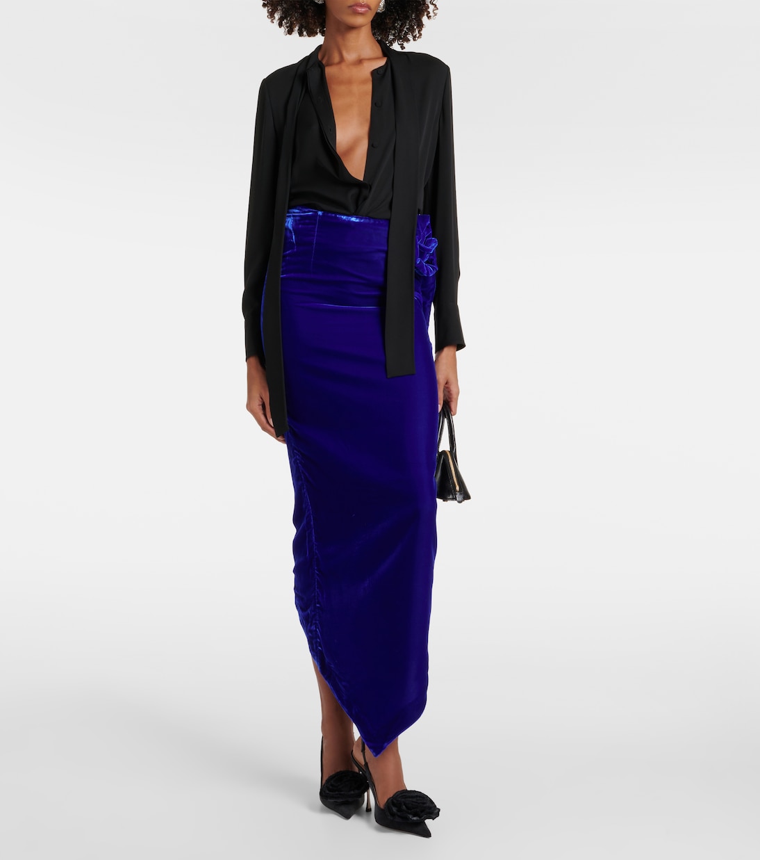 Floral-appliqué velvet maxi skirt | Didu