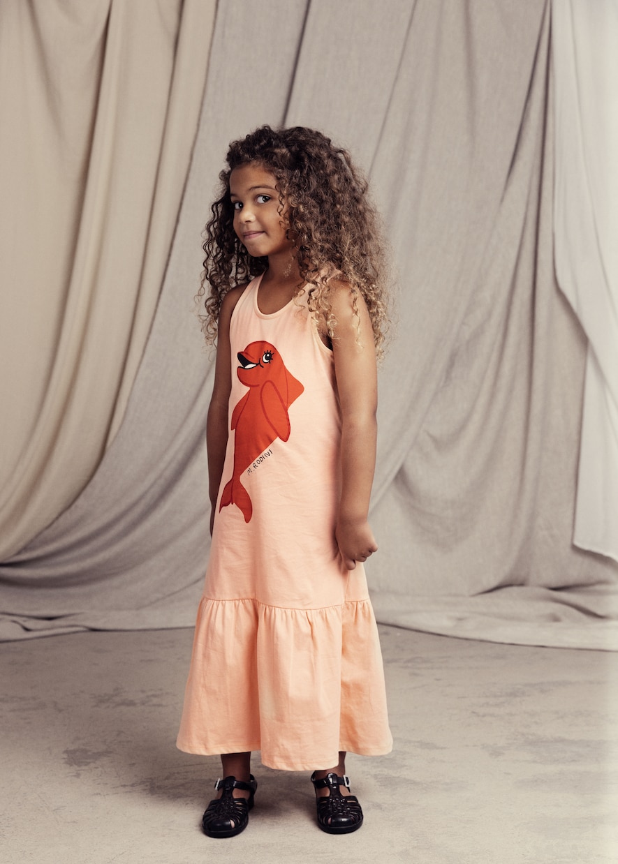 Dolphin cotton jersey dress | Mini Rodini