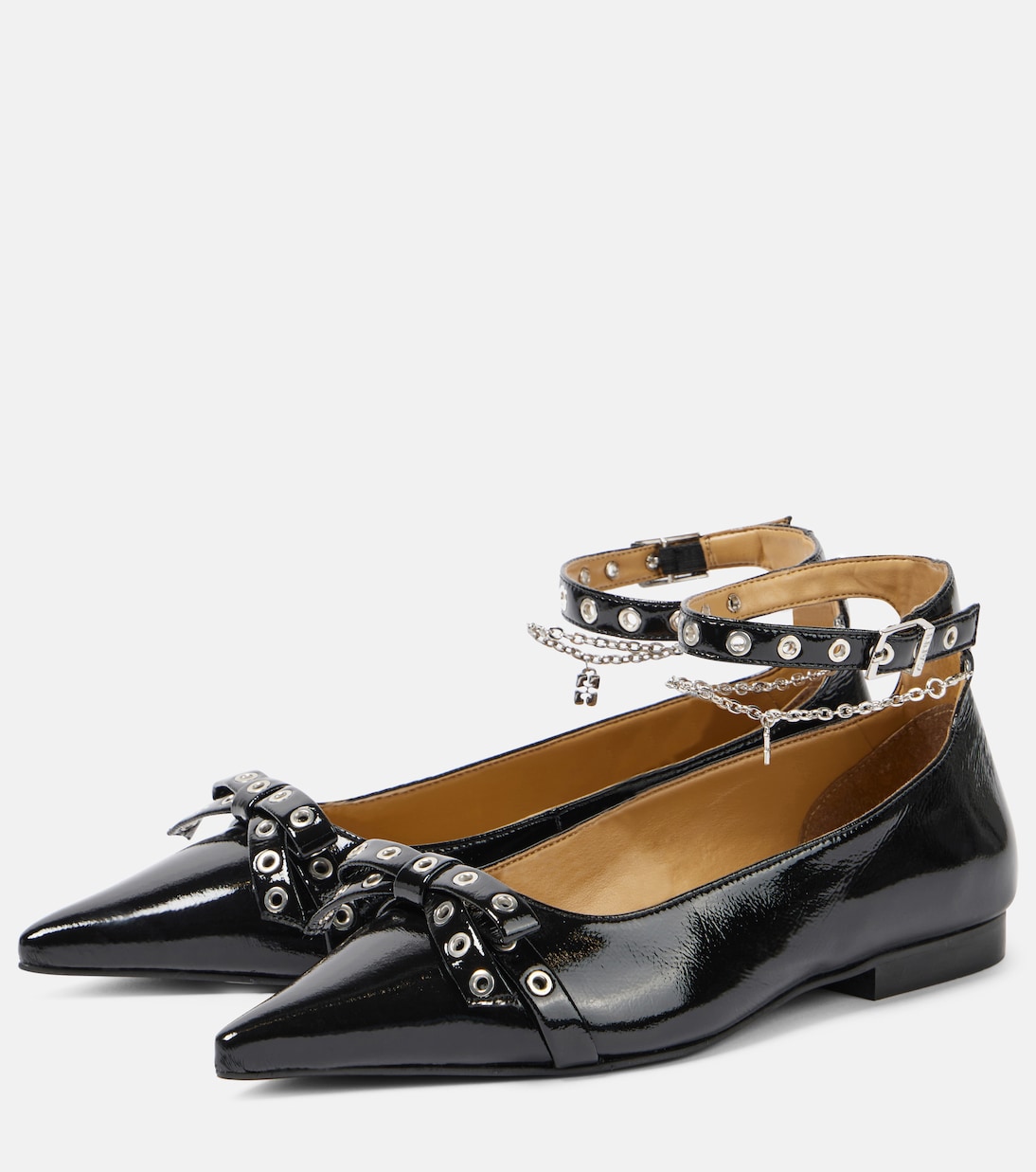 Eyelets Jewel faux leather ballet flats | Ganni