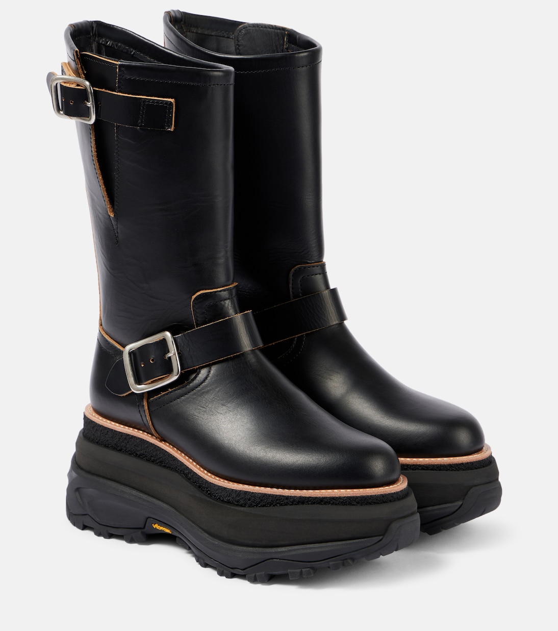 Leather platform biker boots | Sacai