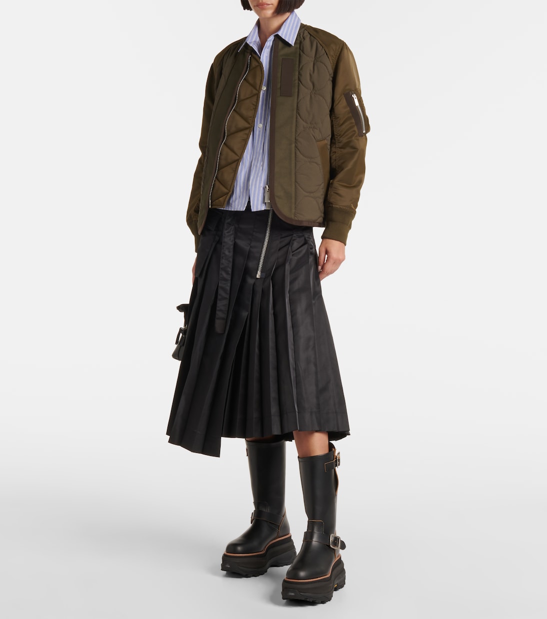 Leather platform biker boots | Sacai