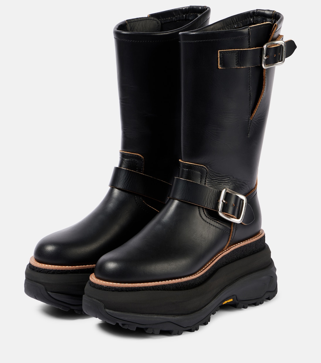 Leather platform biker boots | Sacai