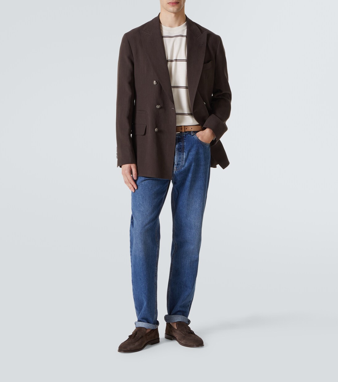 T-shirt in cotone a righe | Brunello Cucinelli