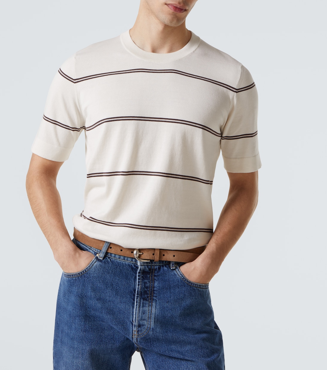 T-shirt in cotone a righe | Brunello Cucinelli