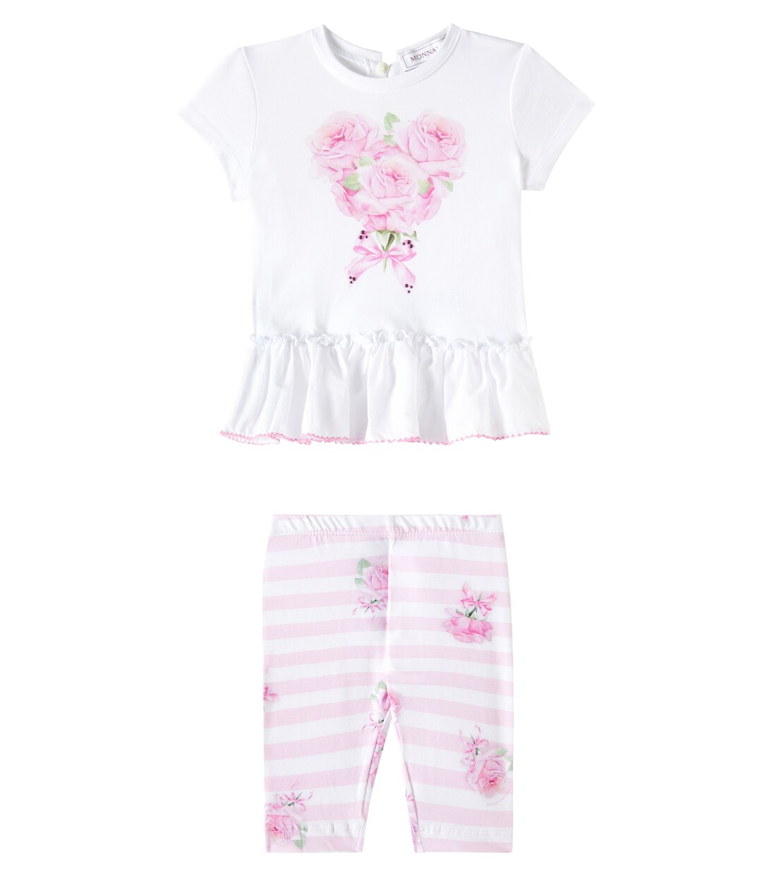 Baby floral striped cotton-blend top and leggings set | Monnalisa