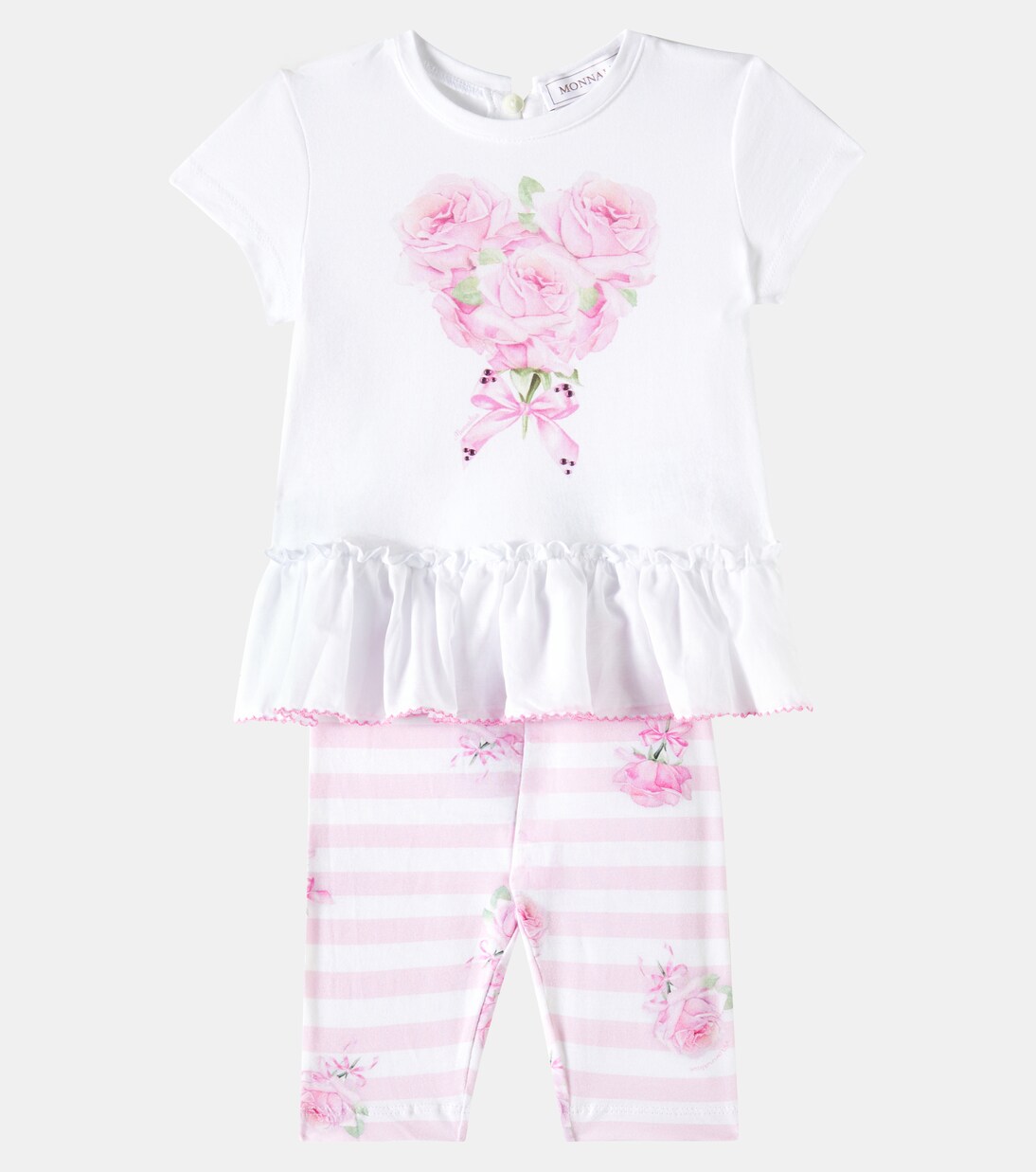 Baby floral striped cotton-blend top and leggings set | Monnalisa