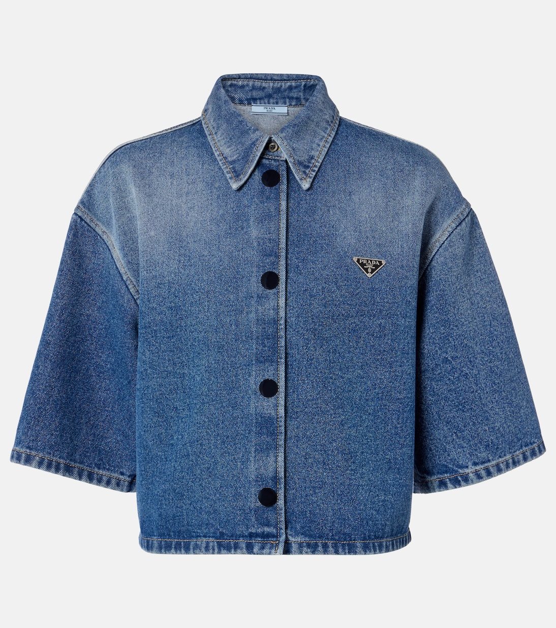 Camisa cropped de denim con logo | Prada
