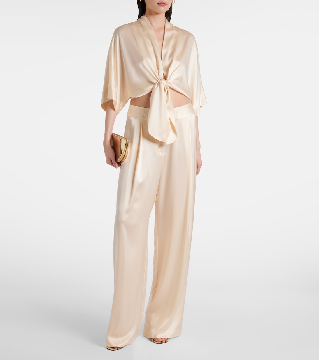 Cropped silk satin wrap blouse | The Sei