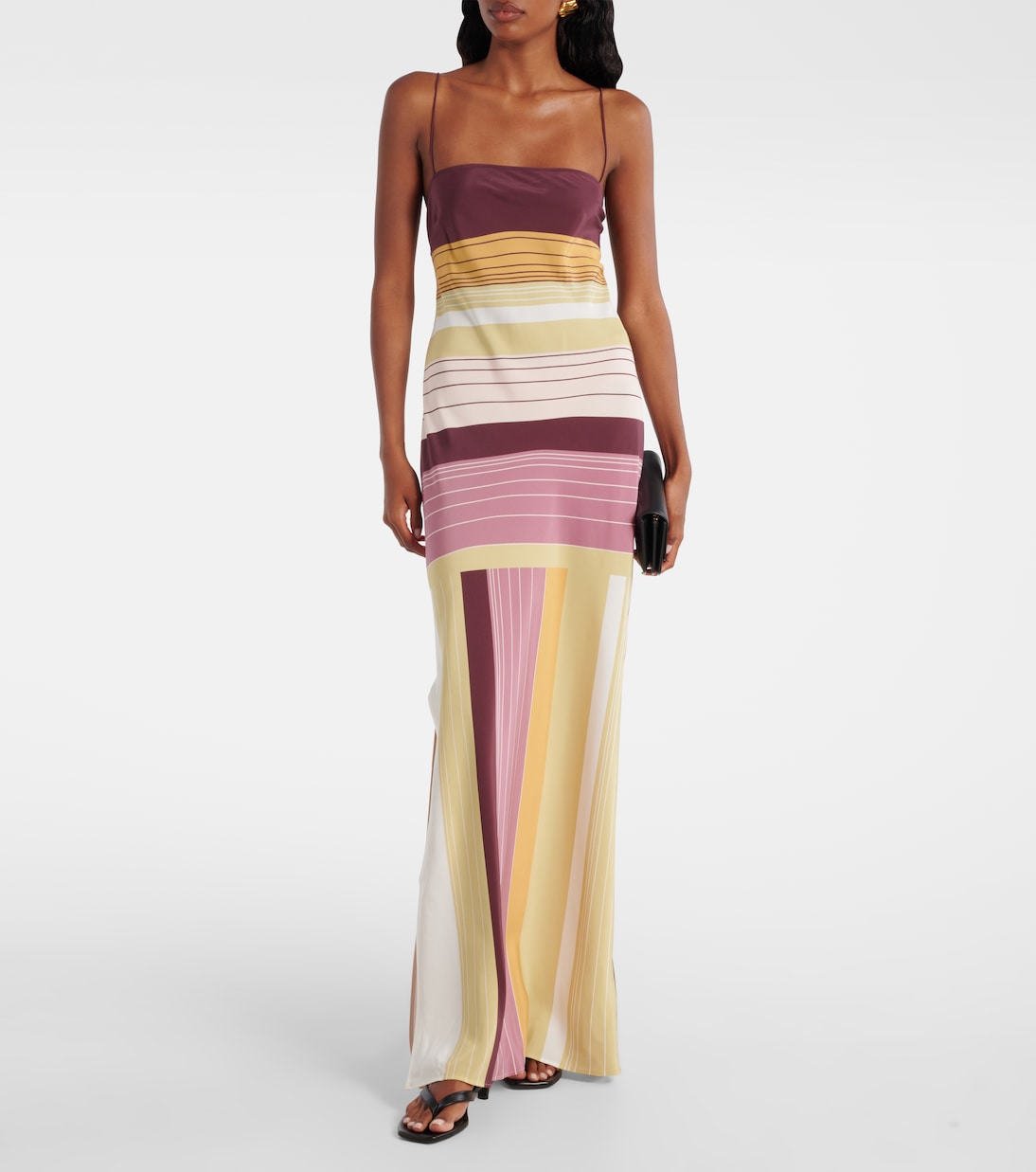 Abito lungo Fontana in crêpe di seta a righe | SIR