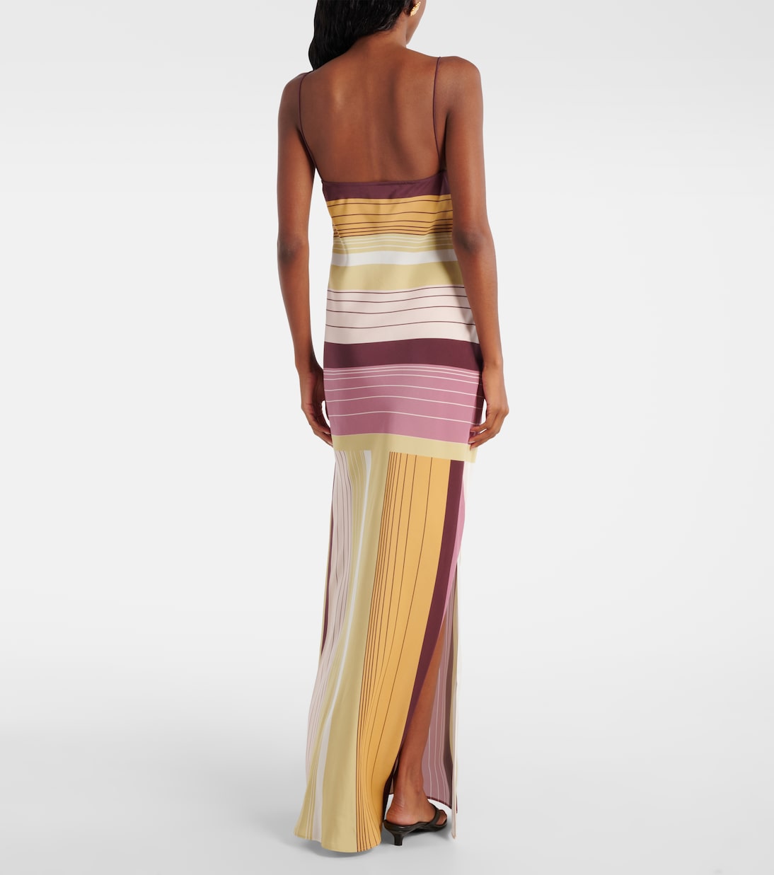 Abito lungo Fontana in crêpe di seta a righe | SIR