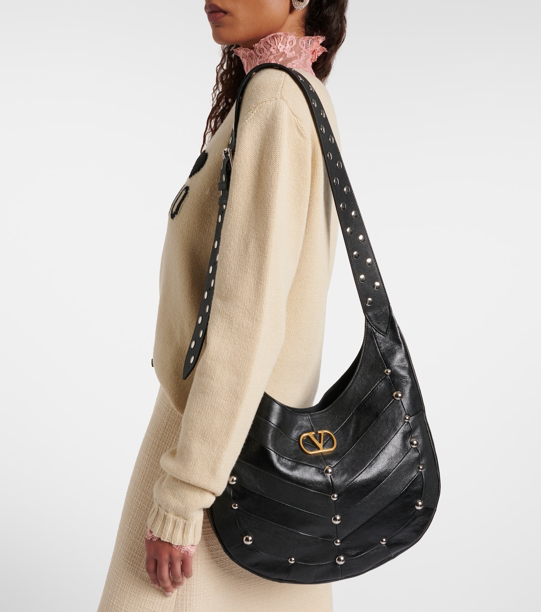 Verzierte Schultertasche Hoboho Large aus Leder | Valentino Garavani