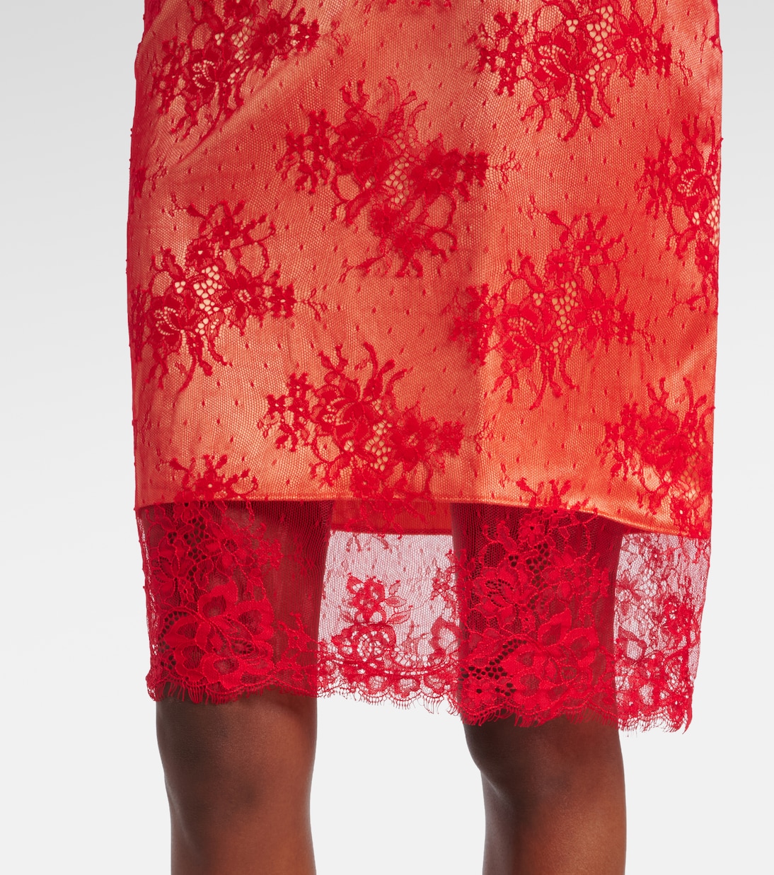 Embroidered leather-trimmed lace midi skirt | Jacques Wei