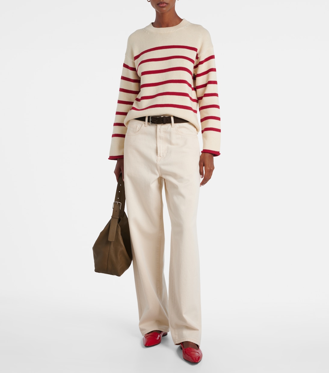 Pull Lucia rayé en coton et cachemire | Velvet