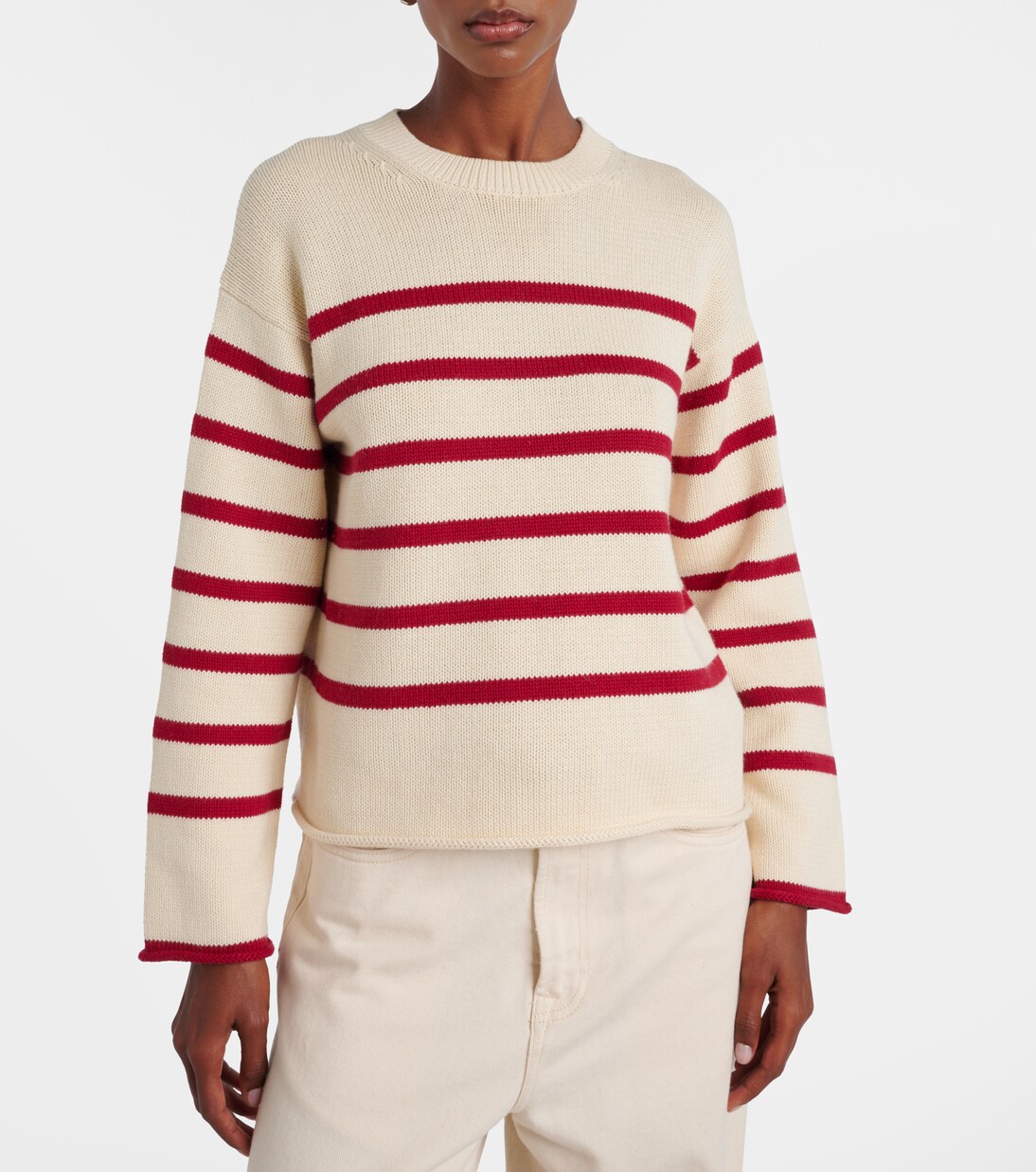 Pull Lucia rayé en coton et cachemire | Velvet