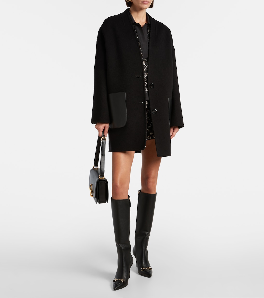 Wendbarer Mantel Caban aus Wolle mit Leder | Gucci