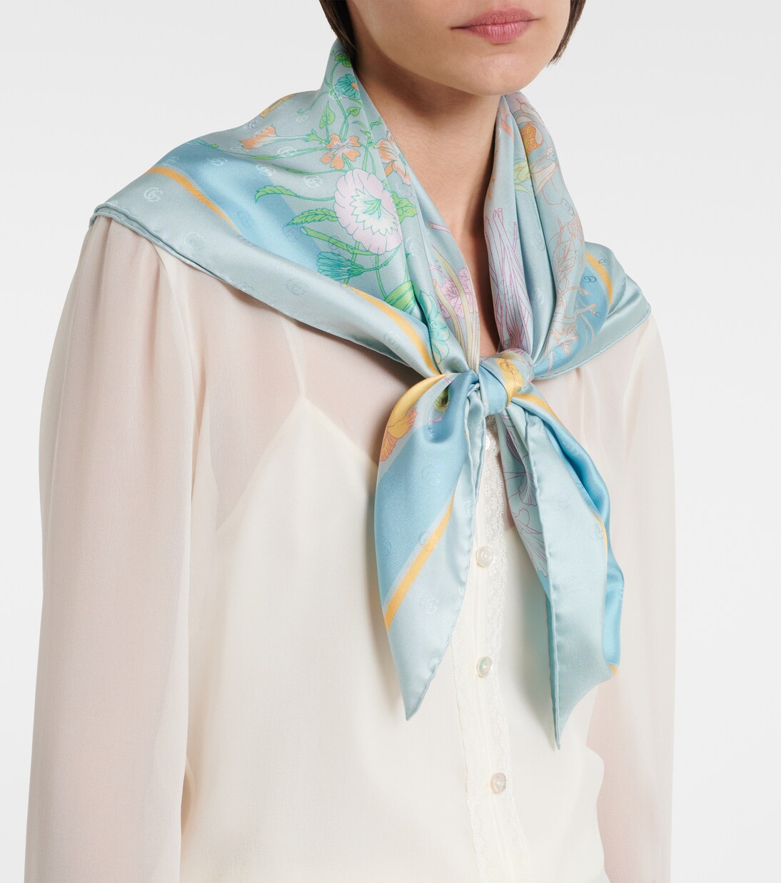 Sciarpa in twill di seta con stampa floreale | Gucci