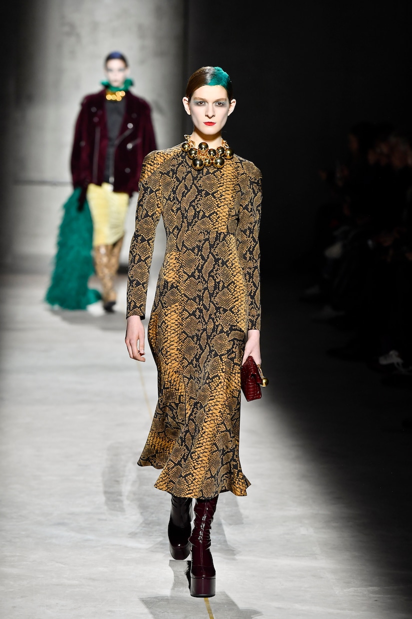 Robe midi en laine à motif serpent | Dries Van Noten