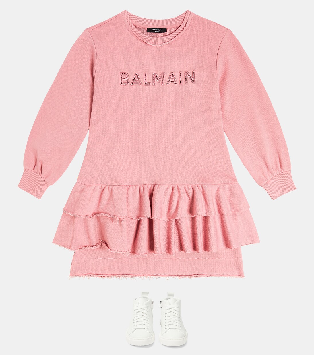 Logo cotton sweatshirt dress | Balmain Kids