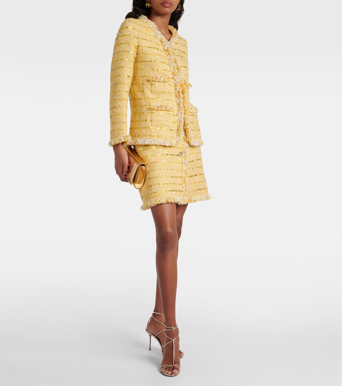 Minifalda de punto bouclé con flecos | Giambattista Valli