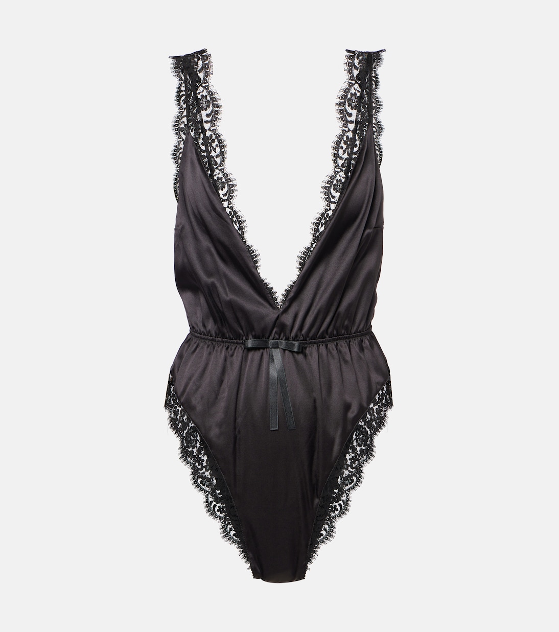 Lace-trimmed silk-blend satin bodysuit | Dolce&Gabbana